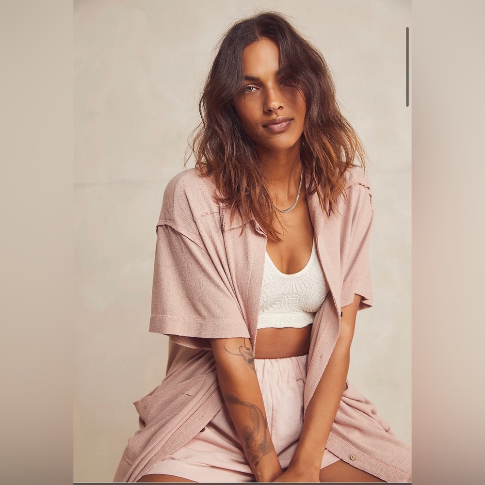 Intimately Free People Hello Sun Sleep Shirt Tan/Sand Button Up Size XS/TP